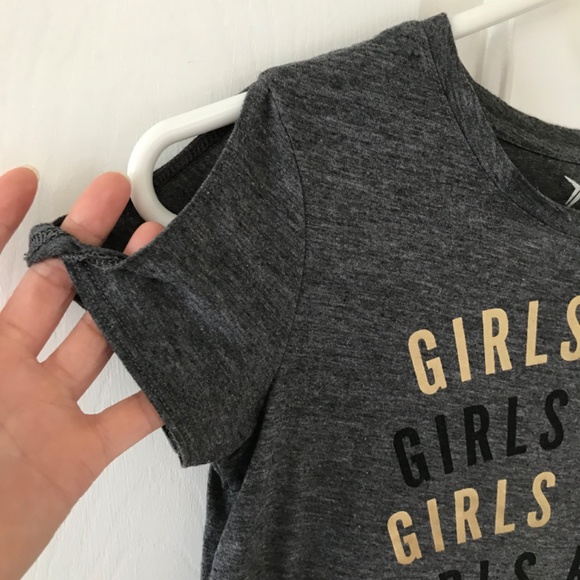 Old Navy Active gray gold Girls Rule Tee shoulder cutouts Girls Size 10 /12 - Picture 4 of 13